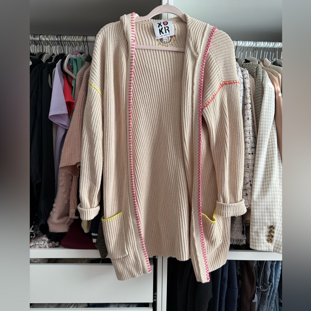 XOKR Kerri Rosenthal Beige Cardigan with Pink and Yellow Details